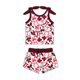 MOQ 3 pcs sleeveless M maroon bow top shorts girls team clothes