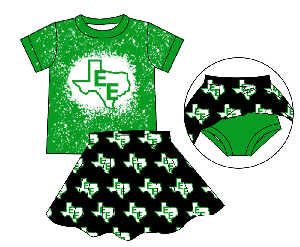 MOQ 3 pcs Bleached top E E skirt girls team clothing set