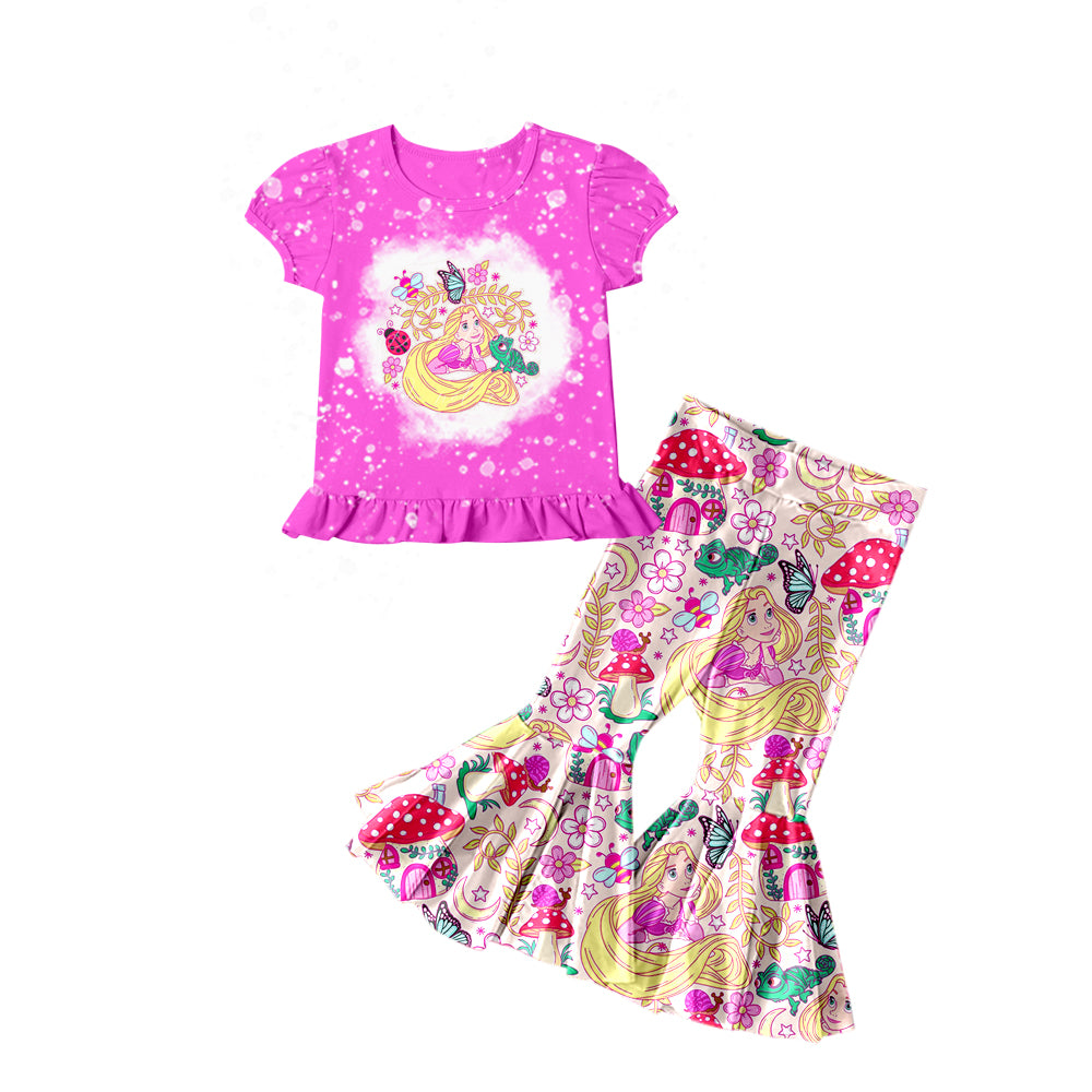 MOQ 3 hot pink princess top mushroom pants girls clothes