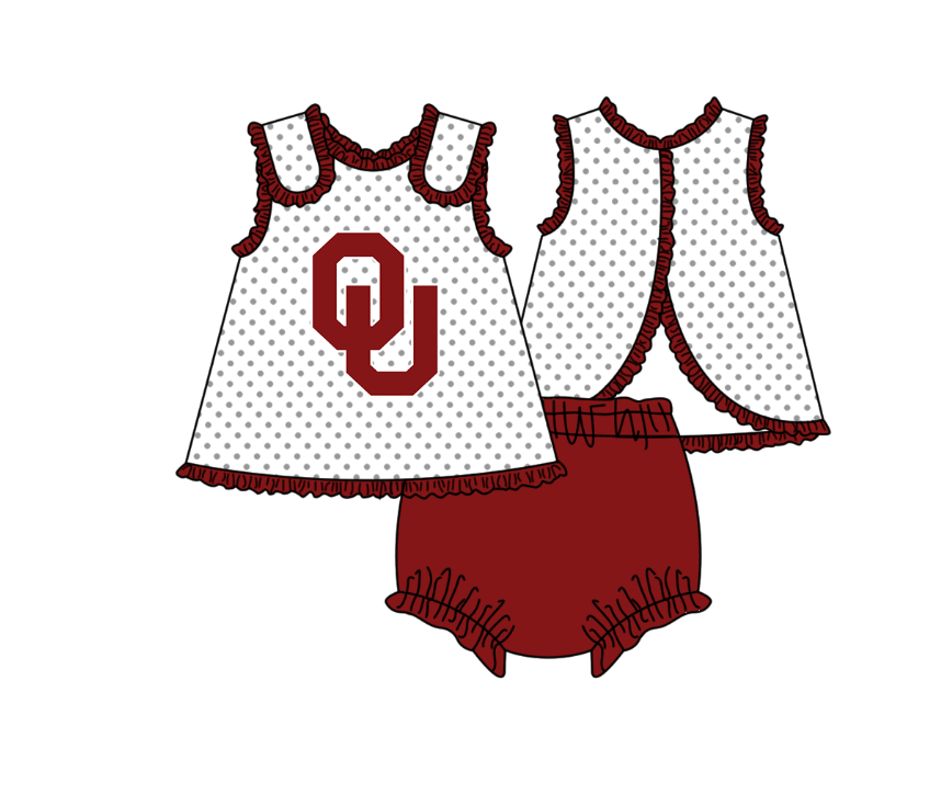 MOQ 5 pcs white polka dots sleeveless tunic maroon bummies OU baby girls team set