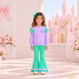 MOQ 5 Long sleeves princess polka dots ruffle top pants girls outfits