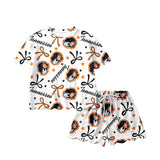 MOQ 5 pcs short sleeves dog bow scallop girls team outfits