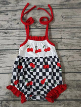MOQ 3 pcs straps plaid cherry baby girl romper