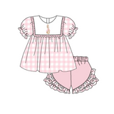 Deadline Jan 27 pink plaid rabbit tunic ruffle shorts girls easter clothes