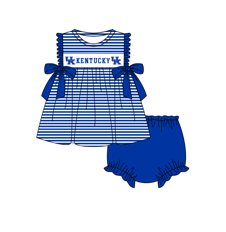 MOQ 5 pcs Blue stripe U K tunic bummies baby girls team set