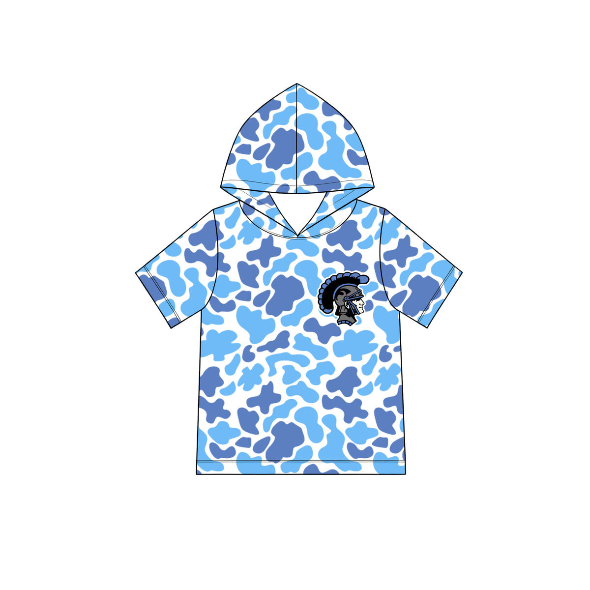 MOQ 5 pcs light blue camo short sleeves boys team hoodie