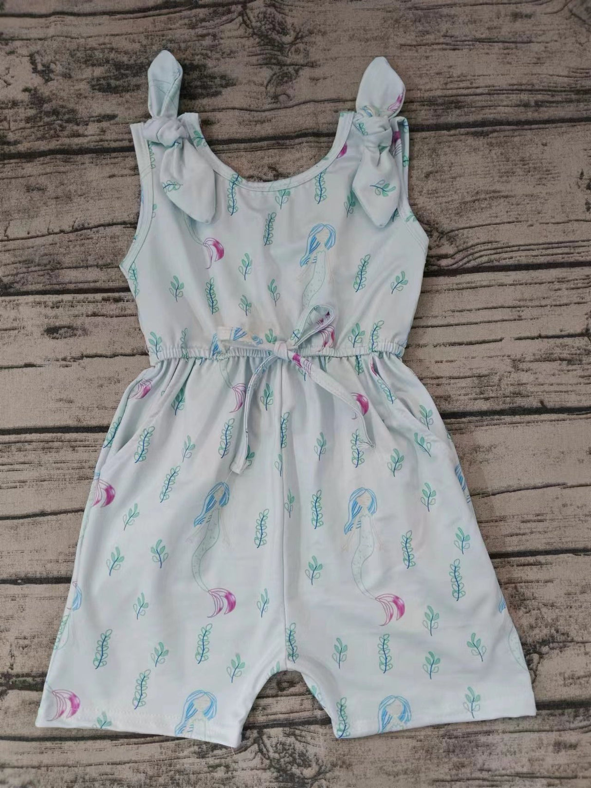 MOQ 3 sleeveless seaweed princess baby girls jumpsuit