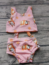 MOQ  3 sleeveless dog 2 pcs girls swimsuit