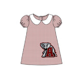MOQ 3 pcs plaid short sleeves elephant girls team dress