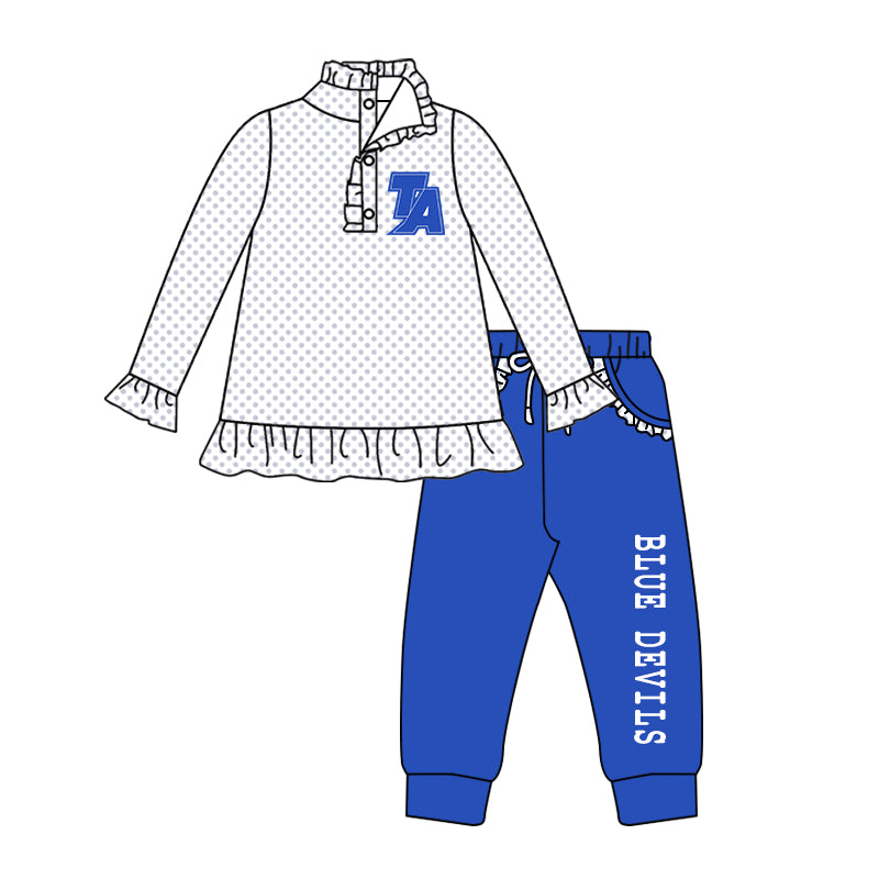 MOQ 3 pcs polka dots T A pullover pants girls team outfits