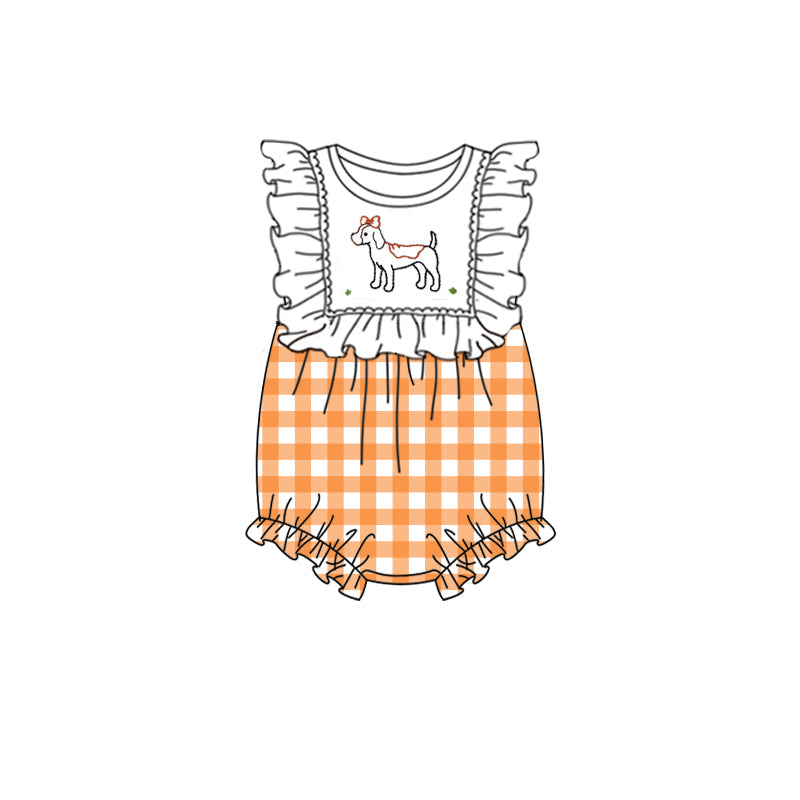 MOQ 3 pcs ruffle dog plaid T baby girls team romper