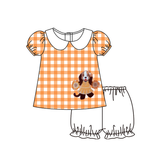 MOQ 3 Short sleeves dog T plaid kids girls team outfits