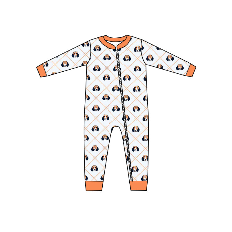 MOQ 3 pcs long sleeves dog T baby kids team zipper romper