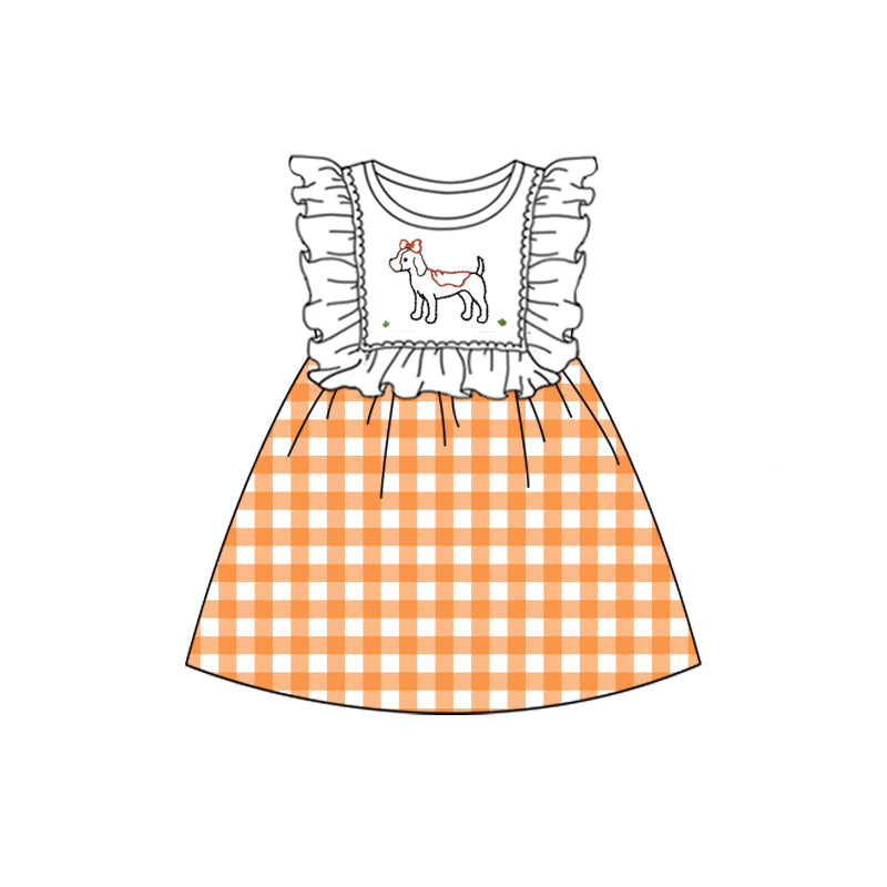 MOQ 3 pcs ruffle dog plaid T baby girls team dress