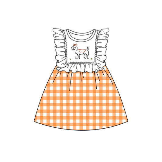 MOQ 3 pcs ruffle dog plaid T baby girls team dress