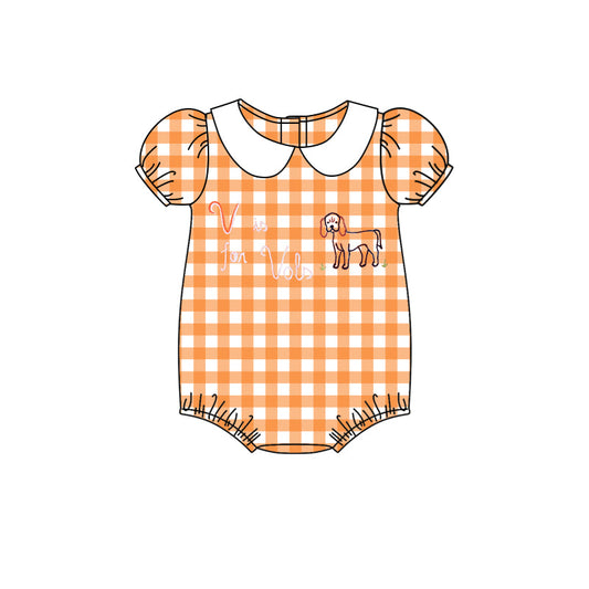 MOQ 3 pcs short sleeves plaid dog T baby girl team romper