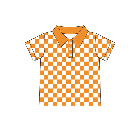 MOQ 3 pcs orange plaid short sleeves kids boys team polo shirt