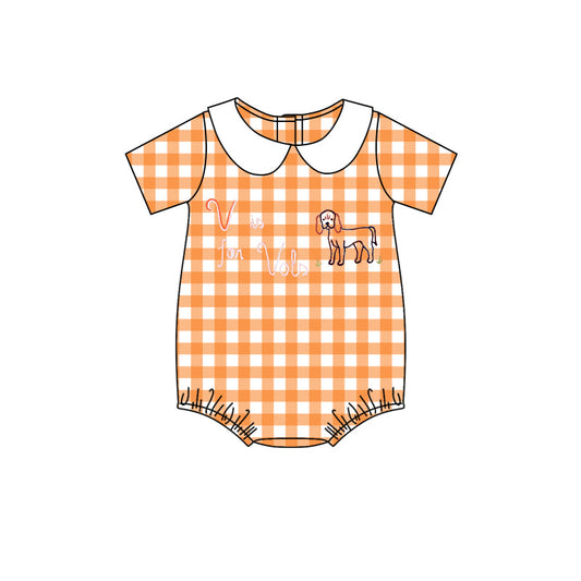 MOQ 3 pcs short sleeves plaid dog T baby boy team romper