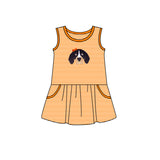 MOQ 3 pcs sleeveless stripe dog girls team dresses
