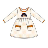 MOQ 3 pcs long sleeves polka dots dog girls team dresses