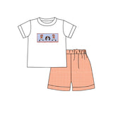 MOQ 3 white short sleeves dog top plaid shorts boys team set