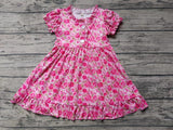 MOQ  3 short sleeves hot pink floral kids girls summer nightgown