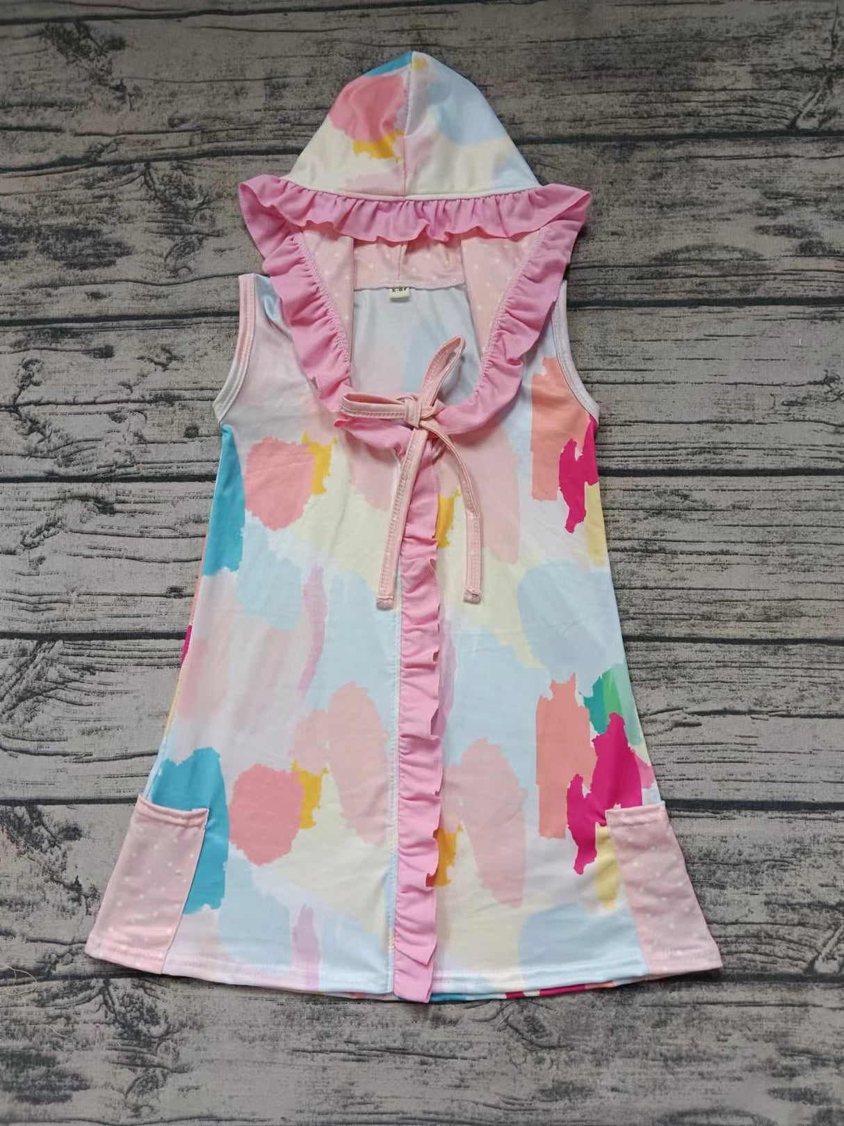MOQ 3 sleeveless pockets tie dye girls hooded swimming coverup