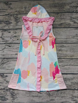 MOQ 3 sleeveless pockets tie dye girls hooded swimming coverup