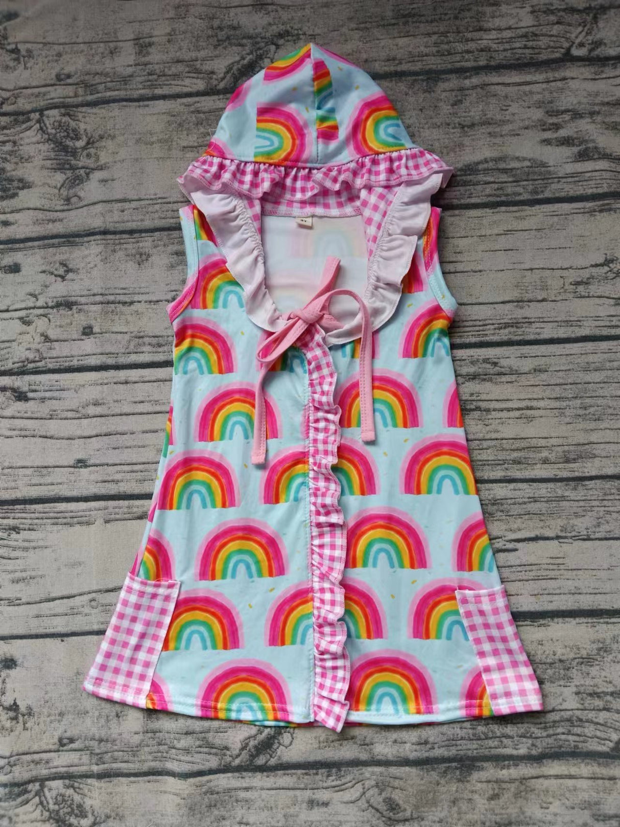 MOQ 3 sleeveless pockets rainbow girls hooded swimming coverup