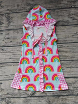 MOQ 3 sleeveless pockets rainbow girls hooded swimming coverup