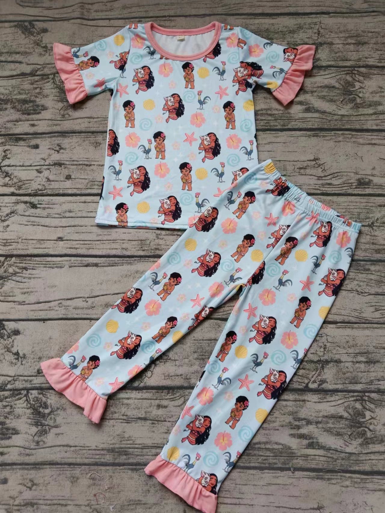 MOQ 3 Short sleeves pig princess top pants girls pajamas