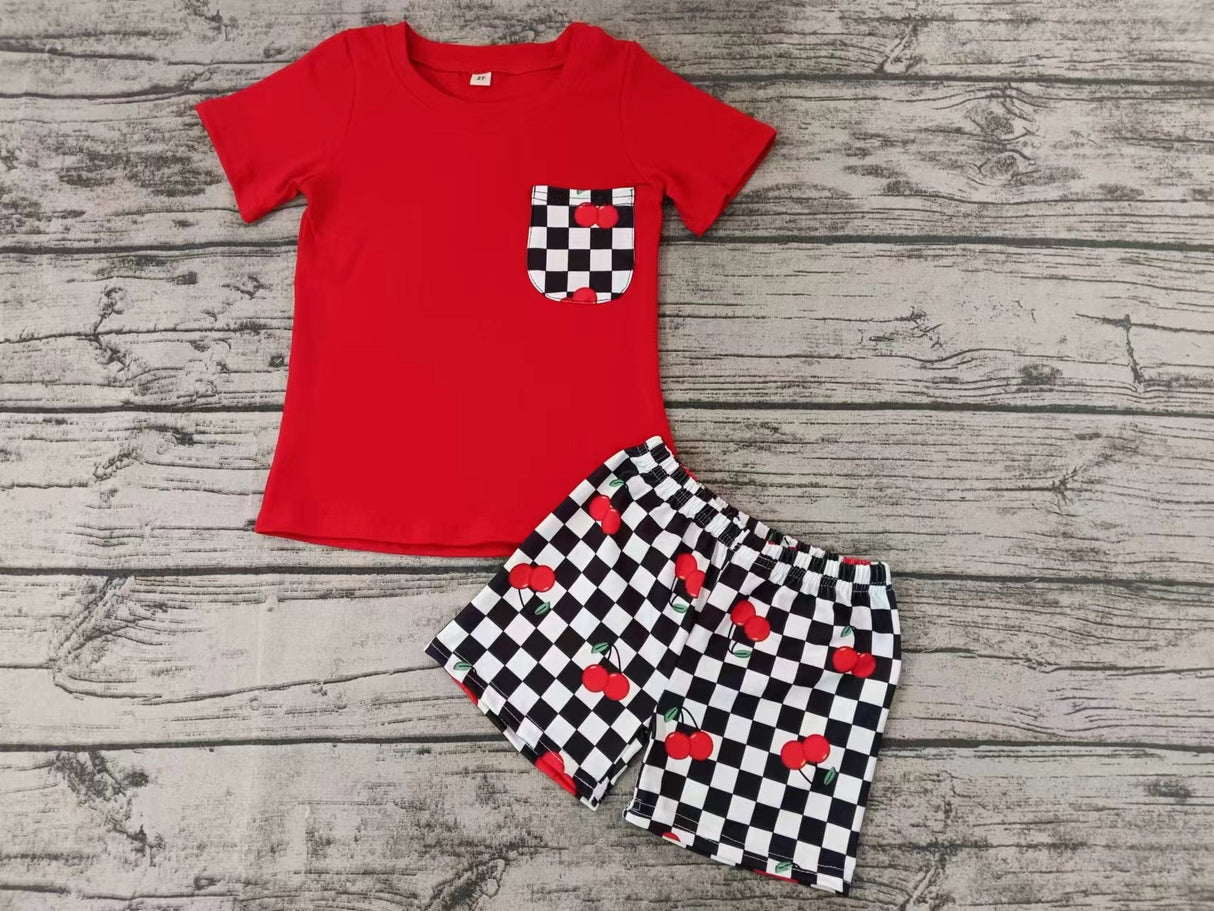 MOQ 3 red pocket cherry plaid kids boys clothing