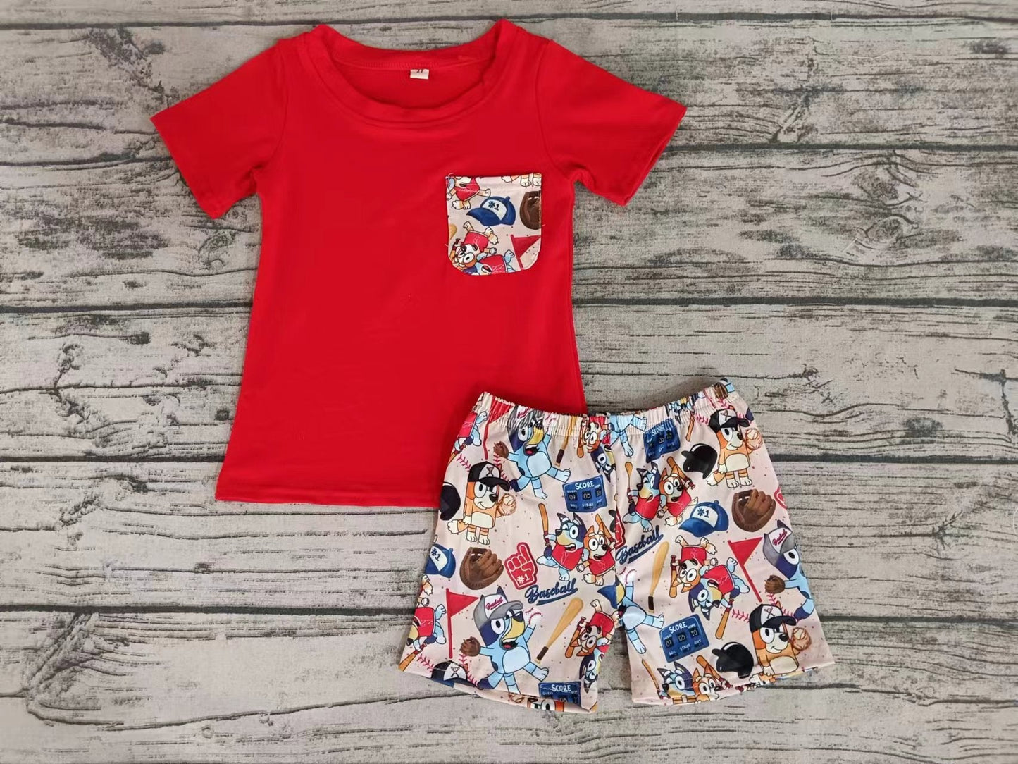 MOQ 3 red pocket baseball dog kids boys outfits