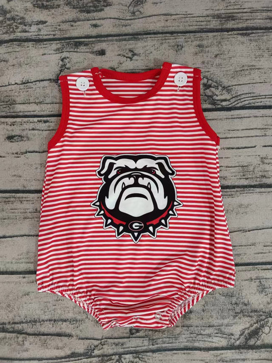 MOQ 3 pcs red stripe sleeveless G dog baby boy team romper