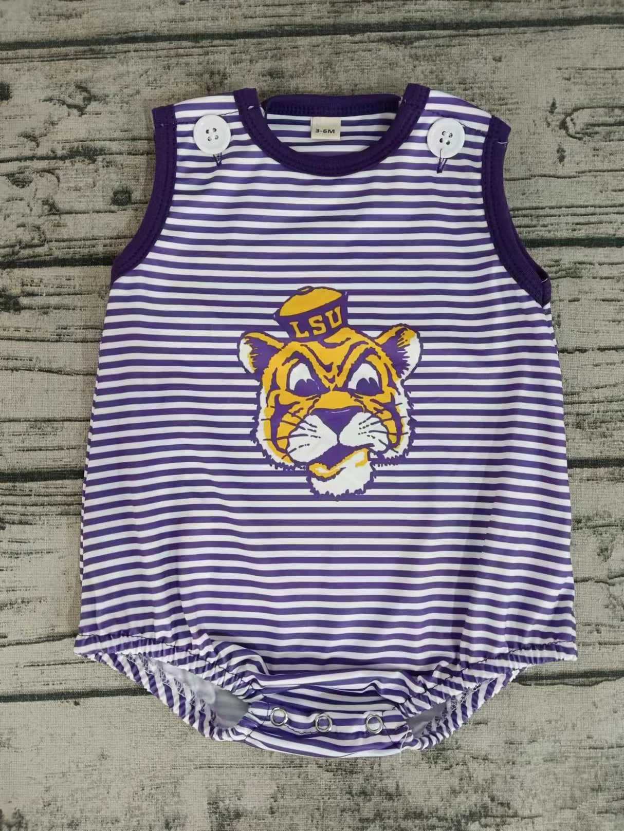 MOQ 3 pcs purple stripe sleeveless tiger baby boy team romper