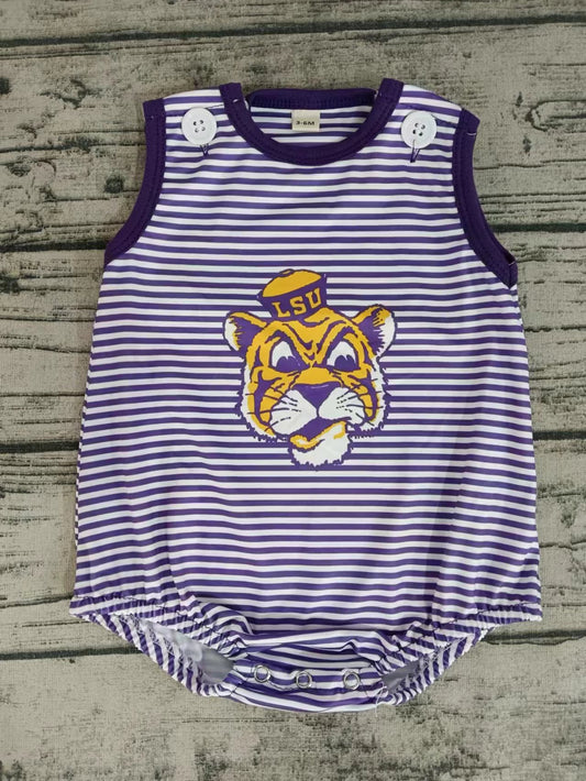 MOQ 3 pcs purple stripe sleeveless tiger baby boy team romper