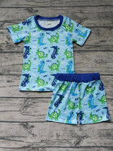 MOQ 3 pcs blue dinosaur top shorts boys summer clothes