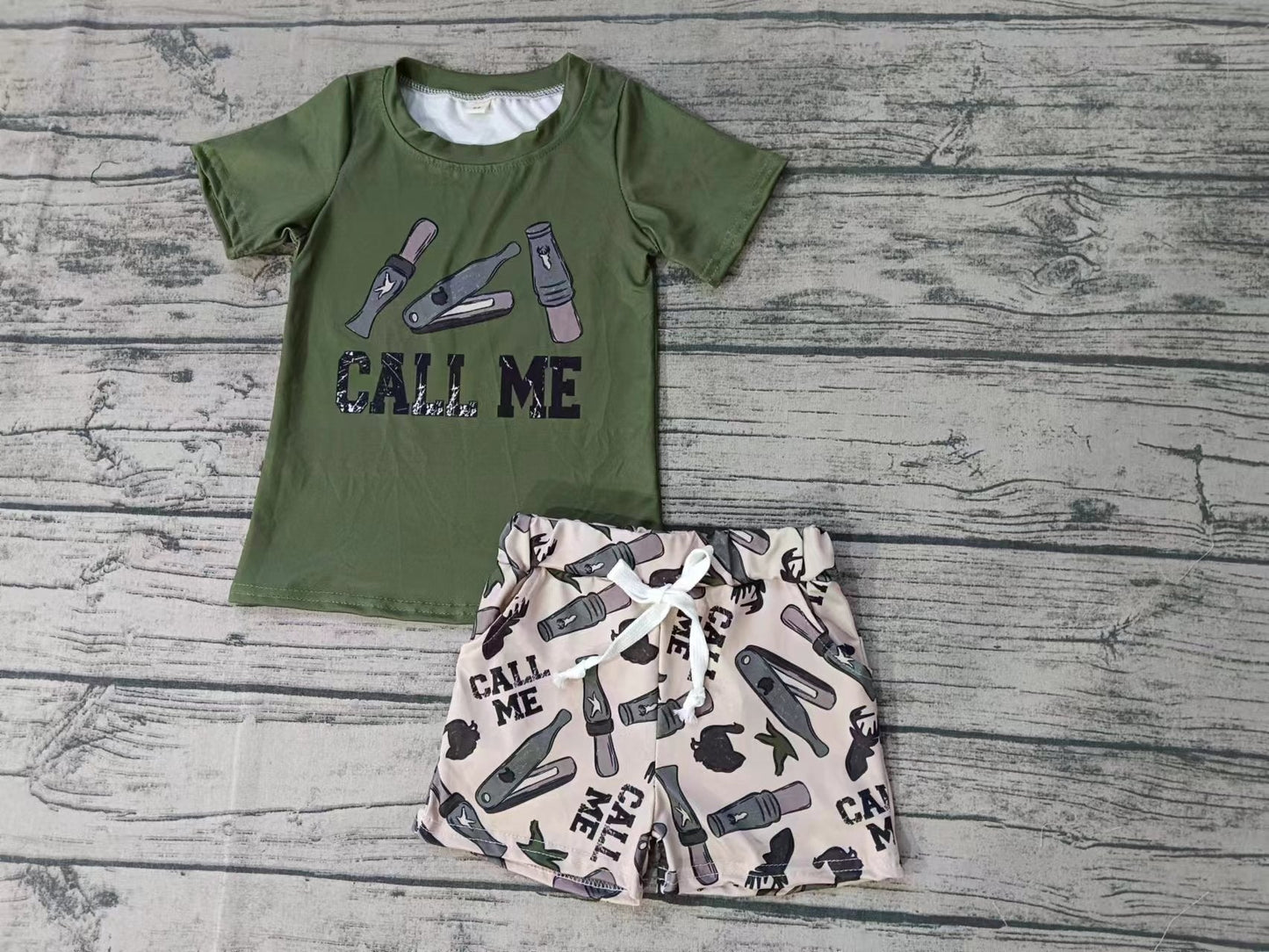 MOQ 3 pcs olive call me top shorts kids boys clothes