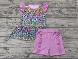 MOQ 3 pcs dog top ruffle lavender shorts girls clothes