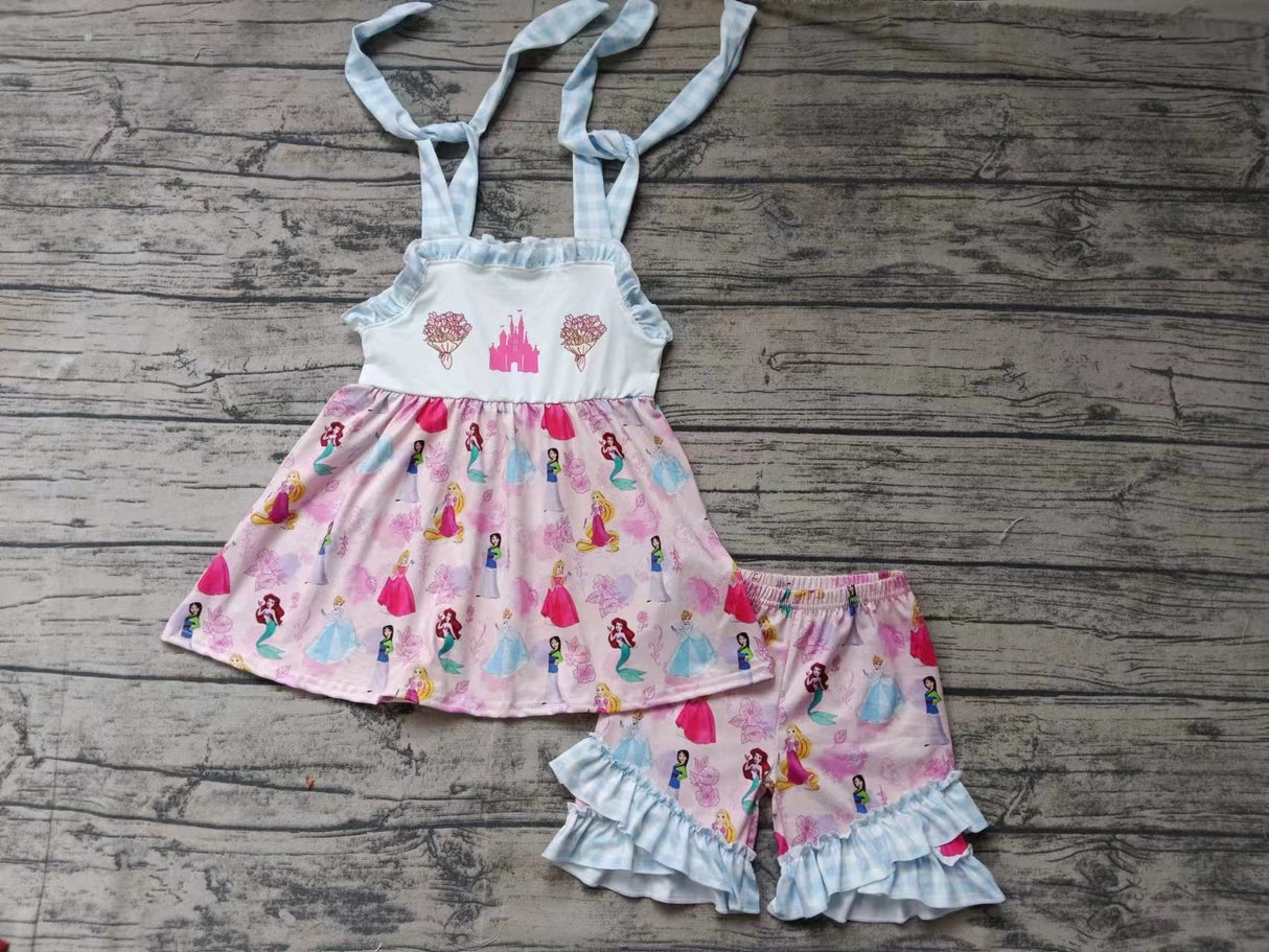 MOQ 3 pcs princess tunic shorts girls clothing set