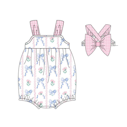 Deadline May 6 straps floral blue bow baby girls romper