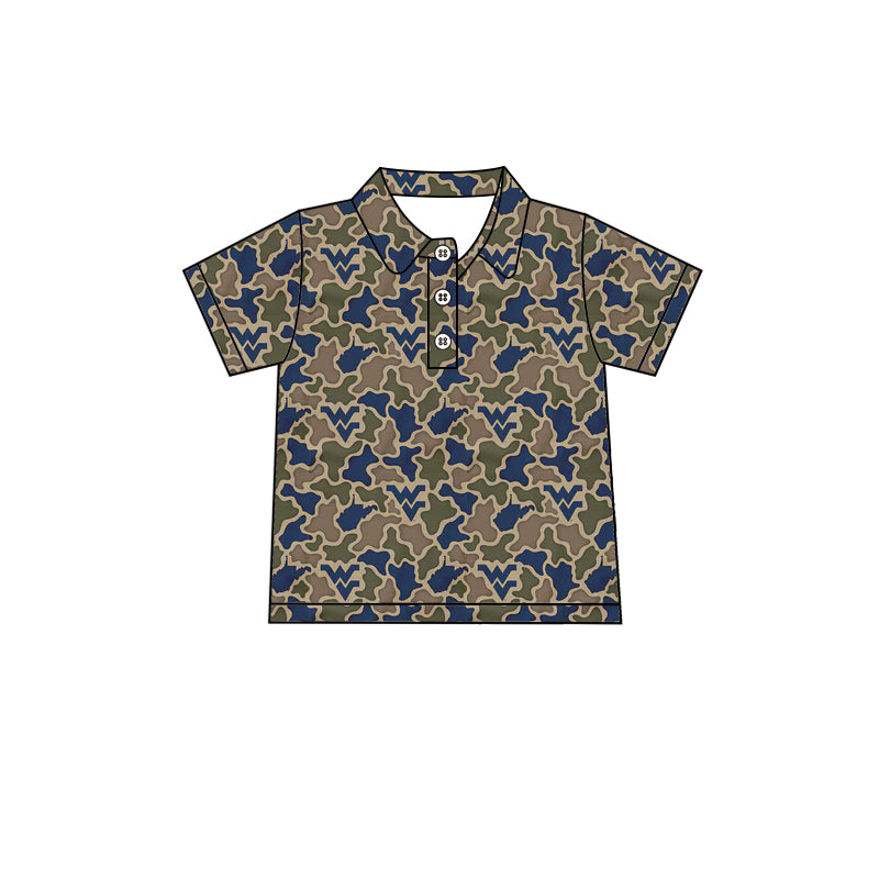 MOQ 5 pcs short sleeves W V camo kids boys team polo shirt