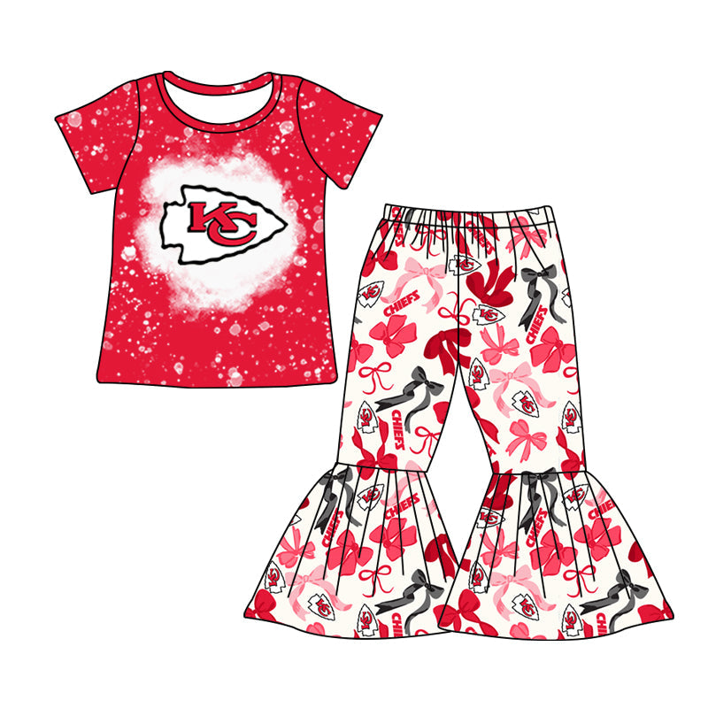 MOQ 3 pcs Bleached K C top bow pants kids girls team clothes