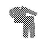 Ruffle long sleeves black plaid top pants baby girls pajamas