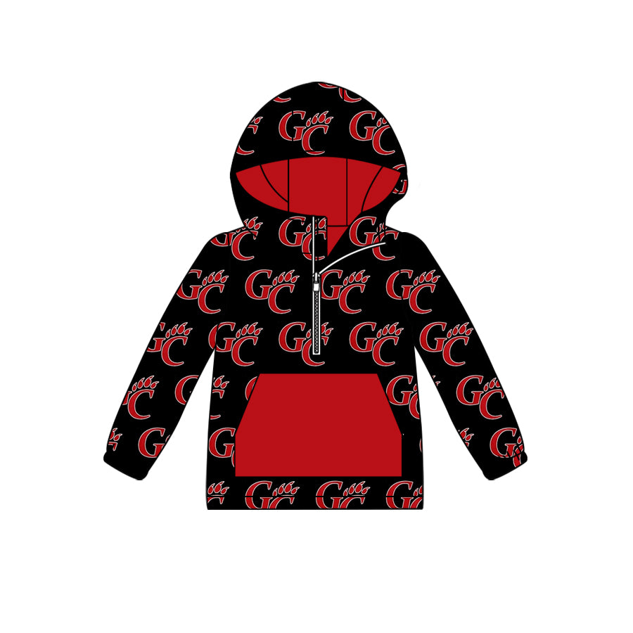 MOQ 3 red G C long sleeves pocket kids team zipper hoodie
