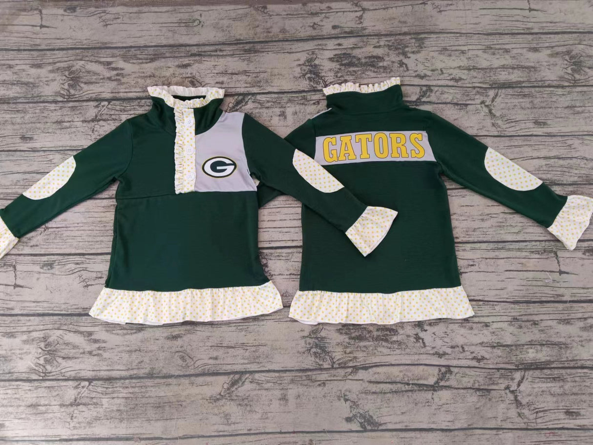 MOQ 3 pcs G green polka dots girls team pullover