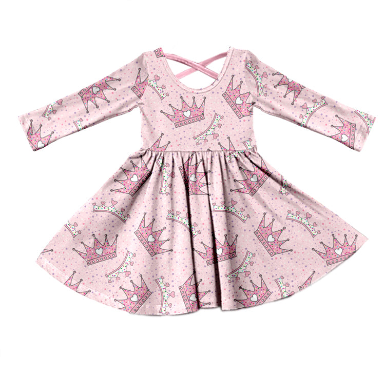 MOQ 5 pink queen long sleeves baby girls twirl dress
