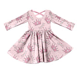 MOQ 5 pink queen long sleeves baby girls twirl dress