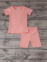 MOQ 3 short sleeves peach cotton top shorts kids outfits