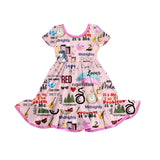MOQ 3 pcs short sleeves pink butterfly guitar ruffle singer girls dress